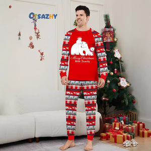Suministro Transfronterizo, Conjunto Navideño Estilo Europeo Americano para Padres e Hijos, Camiseta de Manga Larga con Estampado de Oso <span class=keywords><strong>Polar</strong></span> Blanco y Pantalones Rojos - Product Image 2