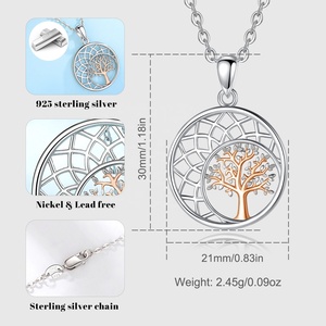 925จี้สร้อยคอเงินสเตอร์ลิงสีโรสโกลด์เครื่องประดับที่ดีต้นไม้กลวงชีวิตโรเดียมออกแบบดวงจันทร์สำหรับงานแต่งงานใดๆเป็นพิเศษ - Product Image 2