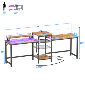 Bureau PC portable convertible pour 2 personnes, grande station de travail double pour jeux, table d'étude avec rangement et support d'imprimante - Product Image 6