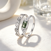 Bague en argent sterling 925 sur mesure Moyu Jewelry, style magnifique, coupe baguette, pierre naturelle agate mousse, bague de mariage pour femme