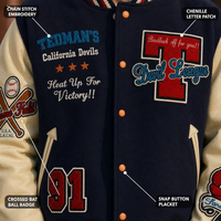 Veste de baseball personnalisée en laine avec broderie chenille multi-patches, manches en cuir, style universitaire marine, OEM pour hommes, streetwear