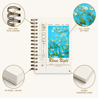 Carnet de notes A5 à spirale, motif peinture à l'huile Nuit étoilée, Champ de blé, Fleur d'amande, couverture artistique, 80 g/m², ligné, journal créatif, 4 couleurs