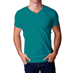 T-shirt à col en V personnalisé pour hommes, options de taille plus, logo en jersey blanc respirant en mélange de coton et polyester doux sur le devant - Product Image 2