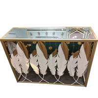 Console en verre avec plumes, miroir Rectangle et or, Table décorative moderne