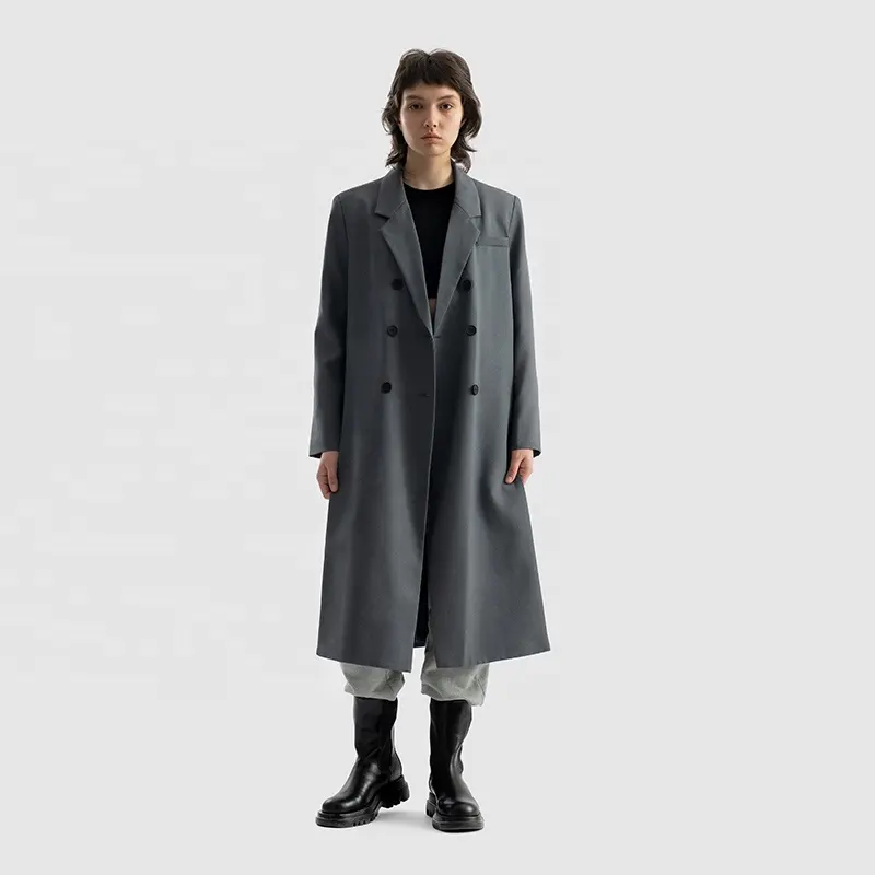 2024 Nouveau Design Haute Qualité Minimal Double Boutonnage Costume Long Blazer Manteau Pour Dames