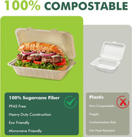 Boîte à sushi jetable en matériau végétal de canne à sucre 6 x 6 pouces, compostable, biodégradable, certifiée TUV, avec revêtement UV et lamination mate