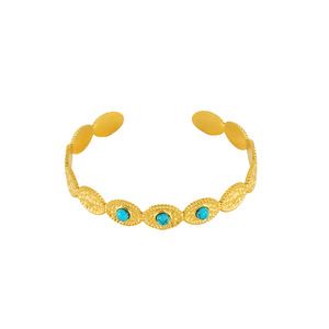 Zogxin Turquoise Inlaid Cuff Bracelet 18K Gold Plated Geometric Design For Women - Product Image 5