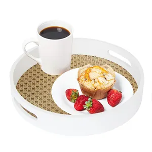 Serving Tray Wood Jinn Home White Round Wood Serving Tray Luxury Cup Holder