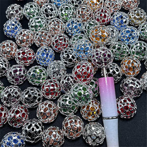 17MM Mixed Color Silver Loose Beads Colorful Rhinestone Spacer Ball Round Loose BeadsDIY Jewelry <b>Pen</b> Material Accessories - Product Image 2