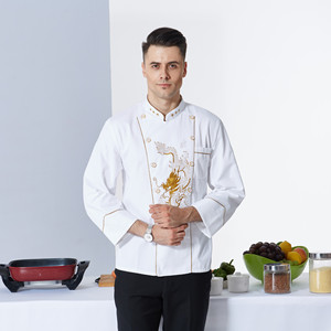 Uniforme <span class=keywords><strong>de</strong></span> <span class=keywords><strong>chef</strong></span> à manches longues brodé avec des vêtements <span class=keywords><strong>de</strong></span> travail d'hiver <span class=keywords><strong>de</strong></span> dragons pour la <span class=keywords><strong>veste</strong></span> <span class=keywords><strong>de</strong></span> <span class=keywords><strong>chef</strong></span> <span class=keywords><strong>de</strong></span> tête <span class=keywords><strong>de</strong></span> cuisines d'hôtel - Product Image 1