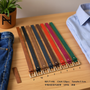 Cinturón de cuero PU con relieve de 3.3 cm de ancho para mujeres y hombres, cinturones de moda. - Product Image 3