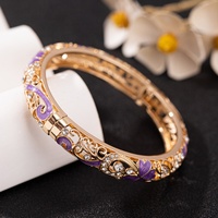 1 pièce Bracelet ethnique en alliage ajouré avec motifs papillon et trèfle, incrusté de strass et émaillé - Bijou porte-bonheur tendance pour femme