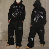 Ensemble survêtement jogging ample en coton imprimé 400 GSM, lourd, pour le sport d'hiver, avec sweat-shirt et pantalon