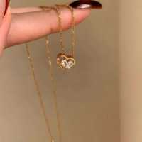 Collier pendentif nœud cœur en argent sterling S925 plaqué or 18 carats pour femme, style Instagram haut de gamme, délicat, double couche