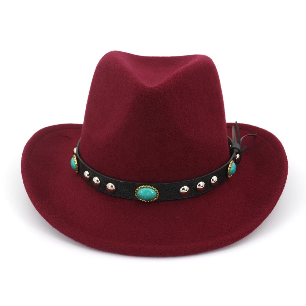 New Design Girl's Rivet Roll Up Wide Brim Western Turquoise Decor. Cowboy Cowgirl Hat Kid's Sombrero Jazz Hat