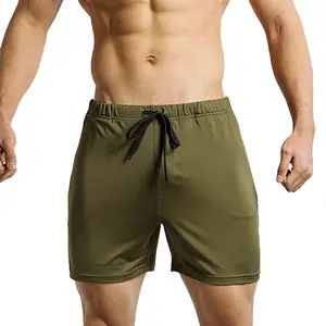 Pantalones cortos de gimnasio para hombre, de tela de algodón puro, transpirables, Color caqui, a la venta