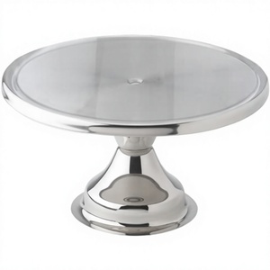 Support à gâteau rond en métal argenté, plateau à gâteau chromé poli, présentoir pour desserts - Product Image 1