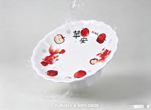 Plateau à fruits en mélamine incassable et écologique pour le camping avec motif porte-bonheur chinois « Ping An » - Product Image 2