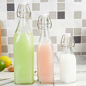 Botellas de Vidrio Redondas y Cuadradas de 250 ml, 500 ml, 750 ml y 1000 ml con Tapa Abatible para Agua, Tequila, <span class=keywords><strong>Brandy</strong></span>, Bebidas Energéticas, Diseño Antiderrames - Product Image 3
