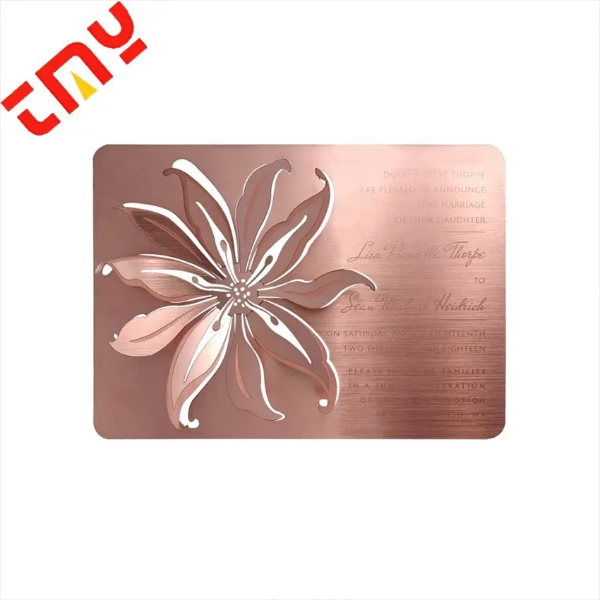 Cartões de casamento personalizados, de alta qualidade, rosa, dourado, convite, corte a laser, luxo, metal, artesanato, cartão, casamento, convite