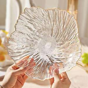 طبق شاي زجاجي فواكه كبير على الطراز الأوروبي متين بتصميم بسيط وعصري للوجبات الخفيفة والحفلات يعرض الزهور لغرفة المعيشة - Product Image 5