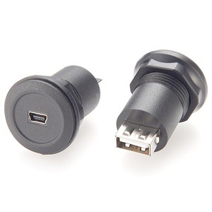 Adaptateur USB <span class=keywords><strong>Mini</strong></span> B vers USB <span class=keywords><strong>A</strong></span>, montage sur panneau rond, <span class=keywords><strong>Mini</strong></span> USB femelle vers USB 2.0 <span class=keywords><strong>A</strong></span> femelle, montage fixe fileté, connecteur de données - Product Image 1