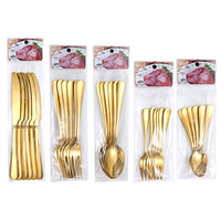 Poignée gaufrée plaquée or de luxe 6pcs plaqué cuillère fourchette et couteau ensemble moyen-orient couverts en acier inoxydable ensemble de couverts