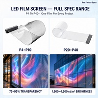 Film LED transparent P4 en gros, panneau d'écran 1000x240mm, film d'affichage LED transparent pour façade en verre