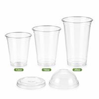 Gobelets compostables certifiés BPI en PLA, 12 oz, 16 oz, 20 oz, 24 oz, transparents, jetables, pour café glacé et boissons froides, avec couvercles plats