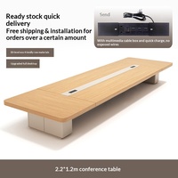 HYZ-246X Table de conférence longue en bambou moderne, plus de 4 mètres de long, capacité de 10 personnes, personnalisable avec boîte à câbles