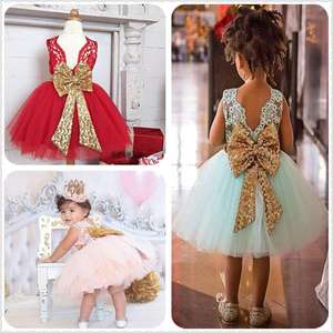 Ivy10090A  Robe de fête pour filles avec grand nœud, robe d'anniversaire pour bébés filles, robes fantaisie en dentelle, vente chaude - Product Image 2
