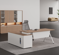 Table de bureau exécutive moderne haut de gamme en bois massif et panneaux de particules, écologique, hauteur réglable, double ventilateur de refroidissement, armoire latérale
