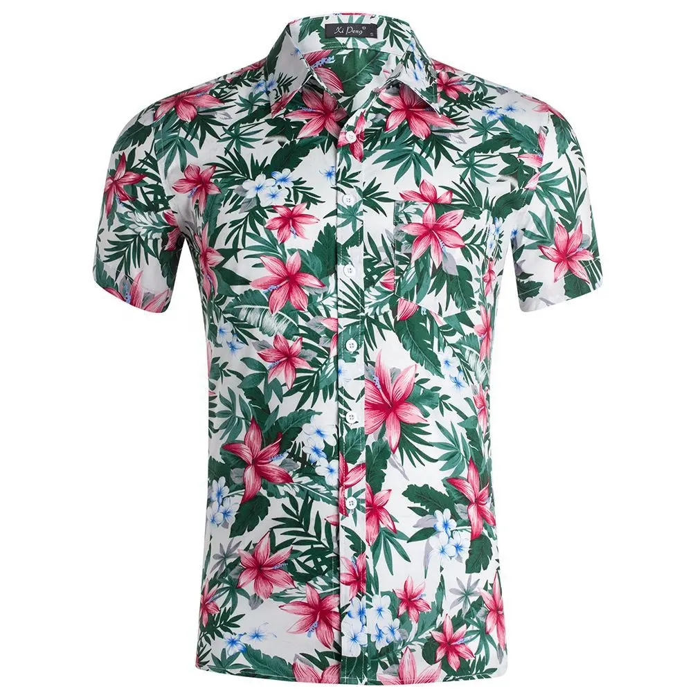 Camisas casuais havaianas com estampa de flores e manga curta para homens, blusas de grandes dimensões com estampa de roupas da moda e logotipo personalizado