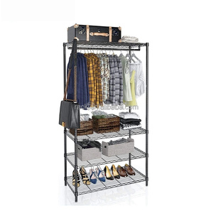 <span class=keywords><strong>Porte</strong></span>-vêtements robuste en fil métallique avec 4 étagères, support de rangement ouvert en métal sur pied pour chambre, buanderie, entrée - Product Image 1