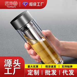 Double Wall Glass Cup High Borosilicate Thickened Heat Insulating Office Tea Cup With Cover Business Gift - Product Image 4