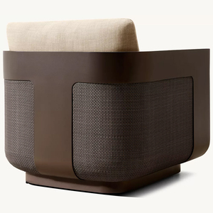 Chaise longue en aluminium RH Sedona Cane, cadre bronze foncé avec tissu crème et accents en rotin tressé, chaise d'appoint moderne pour patio extérieur - Product Image 6