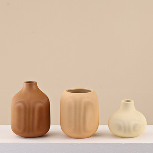 European Style Striped Three Piece Set Ceramic Vase With Artistic Design for Dried <b>Flower</b> <b>Display</b> Home Decor - Product Image 3