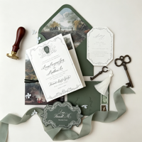Suite d'invitations de mariage personnalisées de style baroque vintage, cartes d'invitation de luxe personnalisées avec enveloppes, faible quantité minimale de commande acceptée