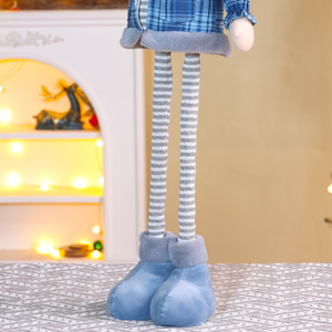 Figurines de Noël extensibles en tissu : Père Noël, Bonhomme de neige, Renne, à carreaux bleus, 31-50 cm, pour décoration de fêtes - Product Image 4