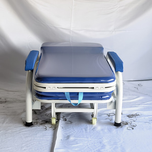 Portable <b>Folding</b> Chair <b>Bed</b> Single Size Blue Hospital Care Companion Nap Chair For Home And Public Use - Product Image 3