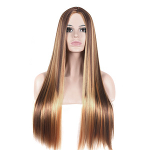 Parrucca Sintetica Lunga Liscia con Highlights Ombre Colore Piano, Resistente al Calore, per Donne di Colore, Prezzo di Fabbrica - Product Image 1