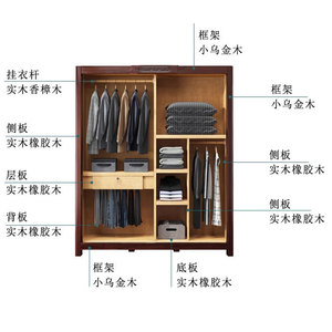 Hengke Furniture Solid Wood Sliding Door <b>Wardrobe</b> New Chinese Style 1.82m X 0.6m X 2.2m <b>Large</b> Capacity Bedroom Storage Cabinet - Product Image 5