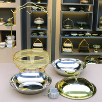 Nouveau design de réchaud à buffet 8L pour hôtel, réchaud à buffet décoratif de luxe en or avec couvercle à charnières suspendues