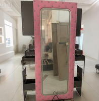 Bayanlar İçin Pembe Kristal Duvara Asılan Ayna Kuaför Salonu Mobilyası Makyaj İstasyonları İçin