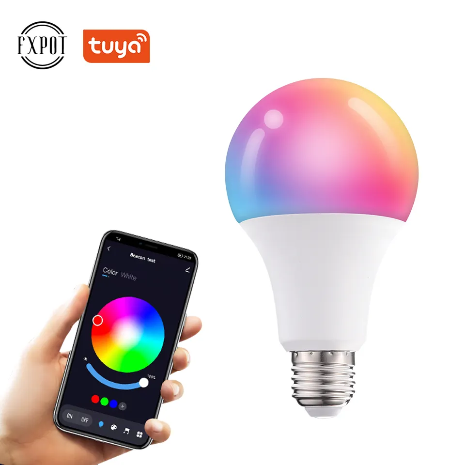 FXPOT-Lámpara inteligente con Bluetooth para teléfono móvil, bombilla LED inteligente de 10 vatios con Control de grupo inalámbrico por aplicación móvil, RGB