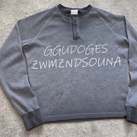 T-shirts Ouna personnalisés avec impression DTG, coupe ample oversize, style vintage, boutonnés, délavés à l'acide, en tissu gaufré thermique, col Henley et manches raglan