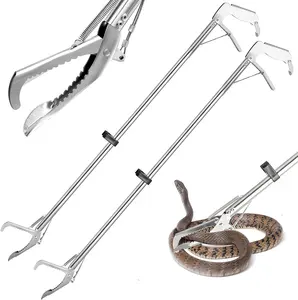 Repti Zoo Portable Mini Snake Hook Collapsible Stainless Steel Snake Tongs and Snake & Reptile Hook Retractable Catching Snake Handling Tool