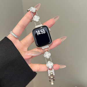 Correa de Reloj Inteligente de Acero Inoxidable de Lujo <span class=keywords><strong>para</strong></span> Mujer, Brazalete Elegante con Cristales de Imitación y Caja con Diseño de Trébol <span class=keywords><strong>para</strong></span> <span class=keywords><strong>Apple</strong></span> 38mm 40mm 41mm 42mm 44mm 45mm - Product Image 2