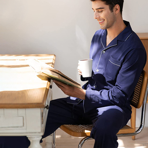 Tùy Chỉnh Cổ Điển Đường Ống Mens Đồ Ngủ Chất Lượng Cao Tre Đồ Ngủ Dệt Kim Mens Pajama Set - Product Image 6