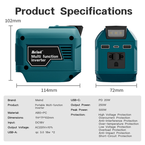 Convertisseur 250W pour <span class=keywords><strong>batterie</strong></span> 18V, DC 18V vers AC 220V, alimentation portable, <span class=keywords><strong>chargeur</strong></span> pour le camping, les voyages et la maison - Product Image 4